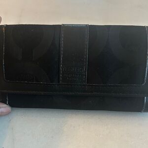 Vintage Coach Black Leather and Canvas Trifold Wallet